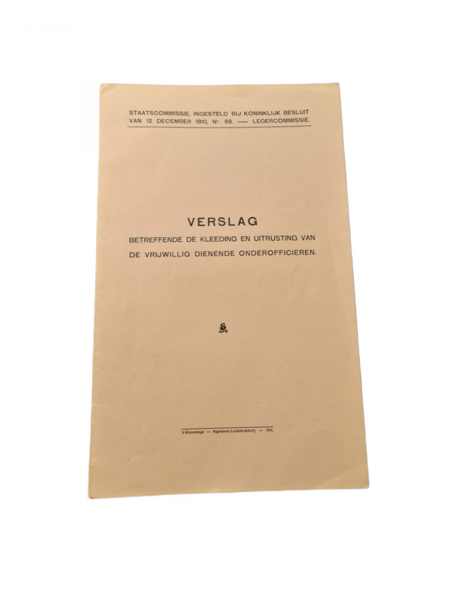 Dutch pre war manual Verslag kleeding en uitrusting 1914