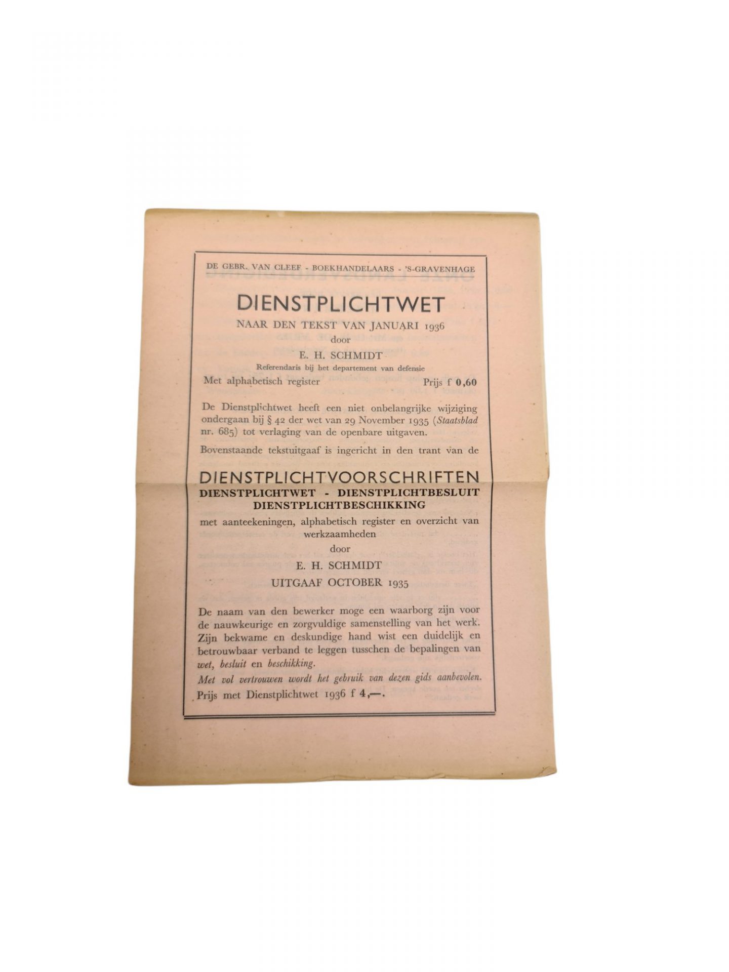 Dienstplichtwet 1936 met invulformulier