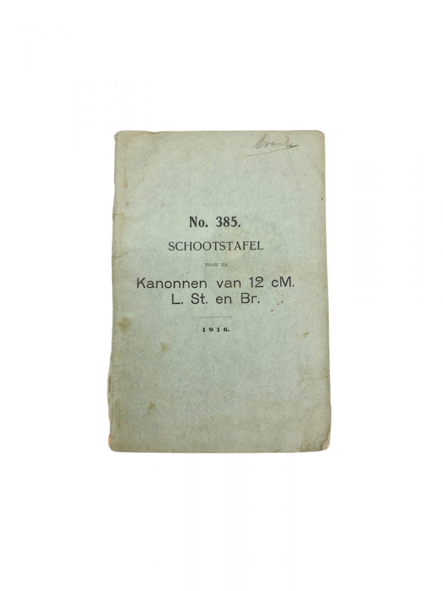 Nederlands voorschrift No. 385 schootstafel Kannonnen van 12 cm l. st en br.